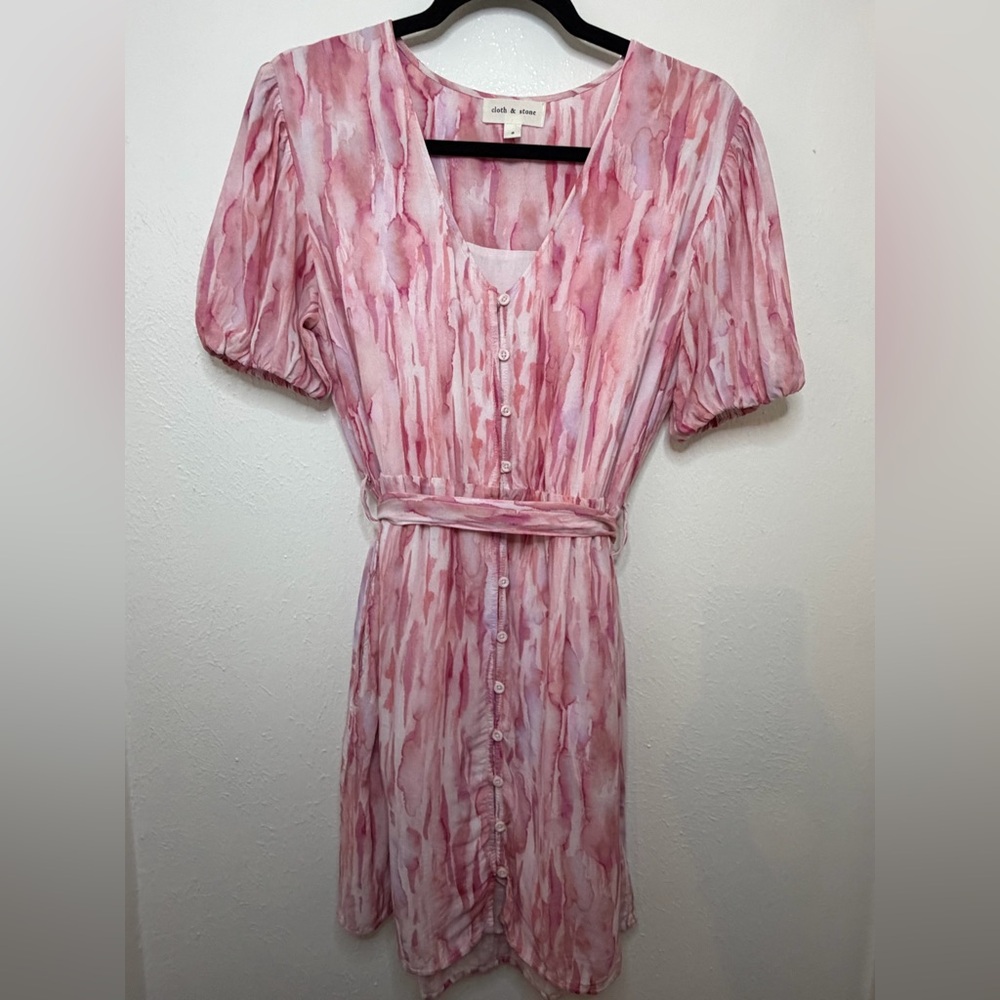 Cloth & Stone Anthropologie Cutout Mini Dress pink tie-dye/watercolor size small - Picture 4 of 15